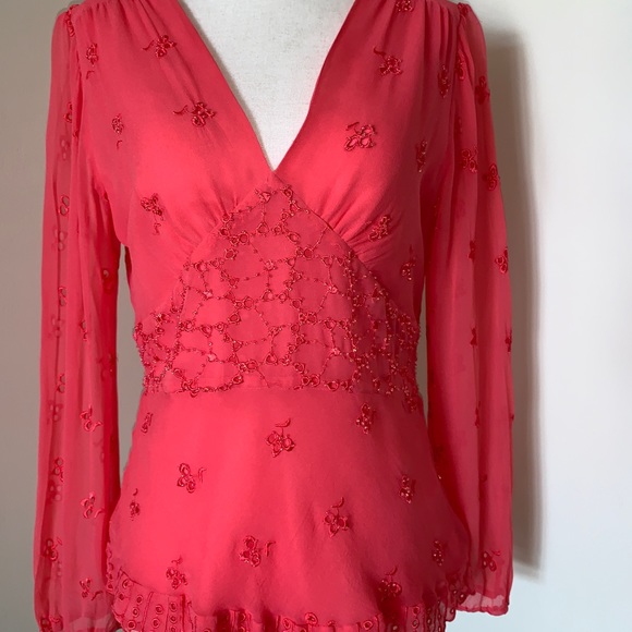 Ice Tops - ICE 100% Silk Coral Beaded Embroidered Blouse